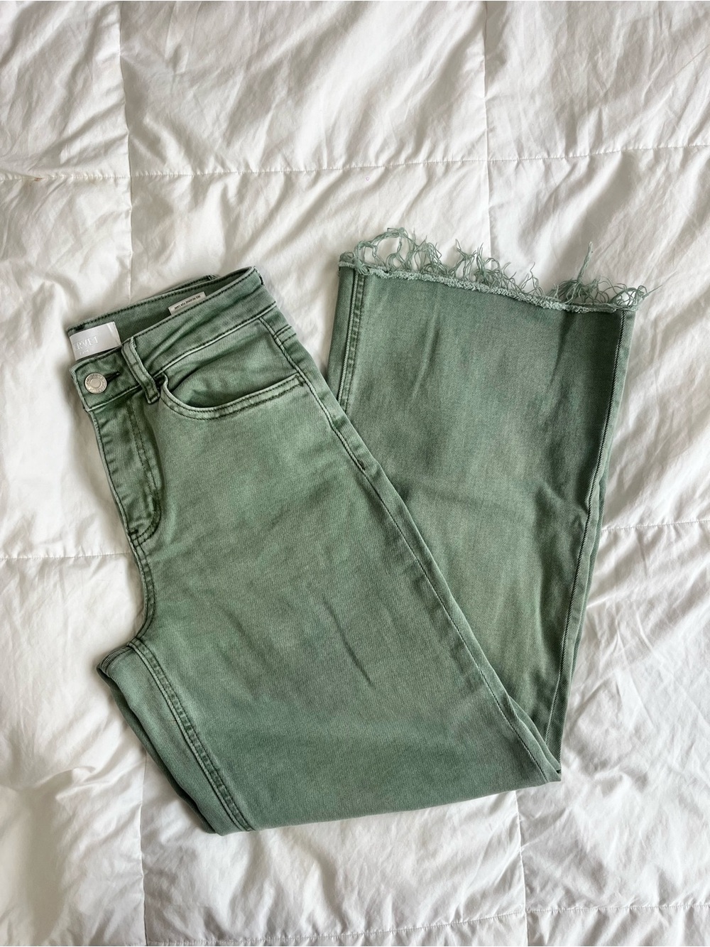 Vervet High-Rise Sage Green Wide-Leg Jeans with Frayed Hem size 36